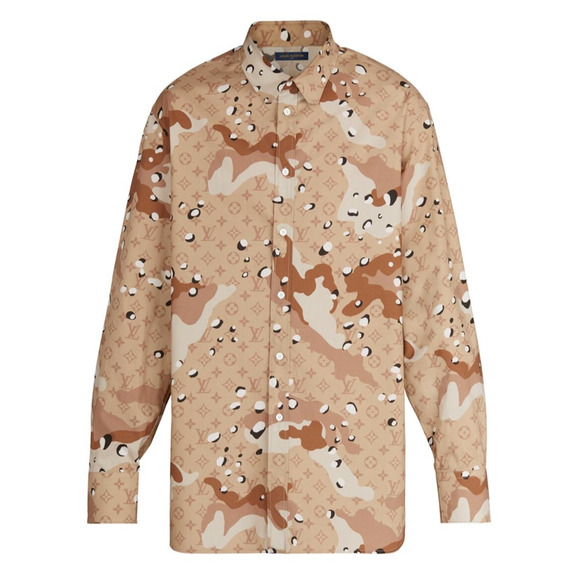 Louis Vuitton Desert Camo DNA Long Sleeve Logo Monogram Button Up Down Shirt S - Picture 1 of 16